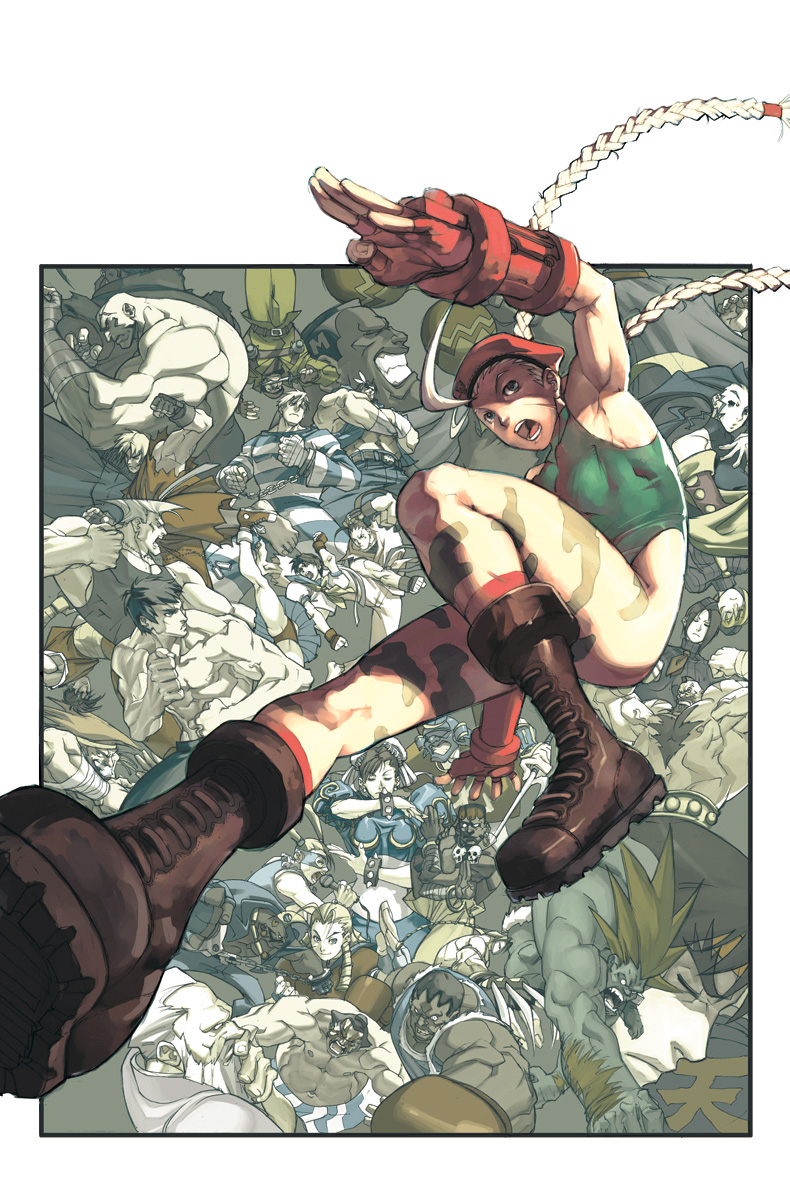 arnold tsang, udon entertainment, adon (street fighter), akuma (street fighter), balrog (street fighter), birdie (street fighter), blanka, cammy white, charlie nash, chun-li, cody travers, dee jay, dhalsim, e. honda, fei long, gen (street fighter), guile, guy (final fight), hibiki dan, juli (street fighter), juni (street fighter), kanzuki karin, kasugano sakura, ken masters, m. bison, rainbow mika, rolento, rose (street fighter), ryu (street fighter), sagat, sodom, thunder hawk, vega (street fighter), zangief, capcom, final fight, street fighter, street fighter ii (series), street fighter zero (series), highres, 1990s (style), 6+boys, 6+girls, antenna hair, beret, black hair, blonde hair, blue eyes, blue hair, boots, braid, breasts, brown hair, everyone, gloves, hat, headband, jewelry, jumping, kicking, leotard, medium breasts, mexico, multiple boys, multiple girls, native american, necklace, retro artstyle, school uniform, serafuku, short hair, skull necklace, twin braids