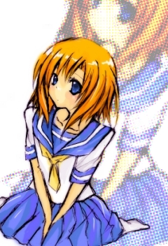 ryuuguu rena, higurashi no naku koro ni, lowres, 00s, blue eyes, school uniform, serafuku, short hair, solo, zoom layer