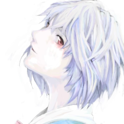 ayanami rei, neon genesis evangelion, lowres, blue hair, pale skin, portrait, red eyes, short hair, solo