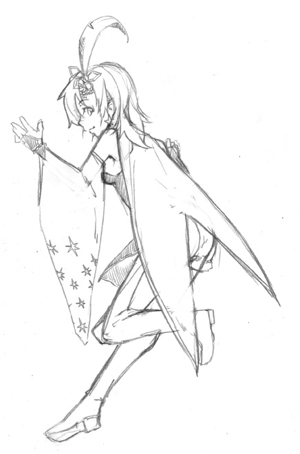 tsukiyo rei, rydia (adult) (ff4), rydia (ff4), final fantasy, final fantasy iv, 1990s (style), 1girl, breasts, bridal gauntlets, cape, detached sleeves, female focus, full body, greyscale, monochrome, retro artstyle, simple background, sketch, solo, thighhighs
