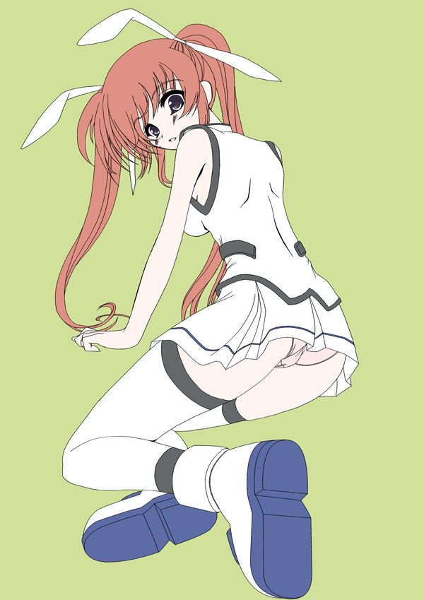 frapowa, takamachi nanoha, takamachi nanoha (aggressor mode), lyrical nanoha, mahou shoujo lyrical nanoha, mahou shoujo lyrical nanoha strikers, unfinished, 00s, 1girl, female focus, magical girl, panties, pink panties, solo, thighhighs, twintails, underwear