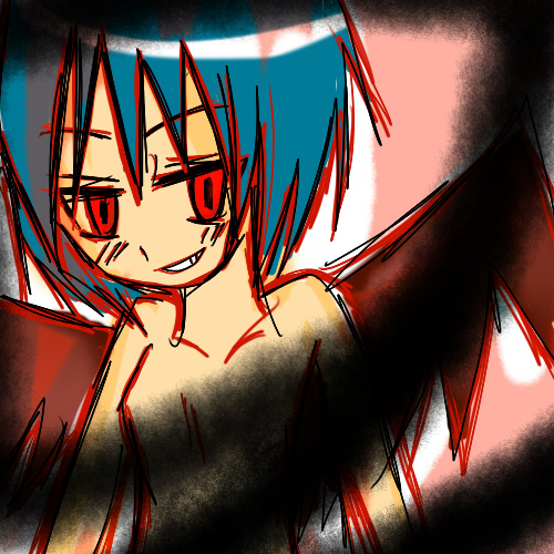 natsume (nekoneko06), remilia scarlet, touhou, bad id, bad pixiv id, lowres, 1girl, blue hair, female focus, red eyes, short hair, solo