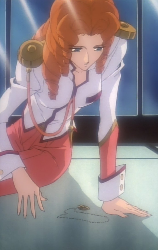arisugawa juri, shoujo kakumei utena, 1990s (style), 1girl, aiguillette, female focus, jewelry, orange hair, pendant, retro artstyle, solo