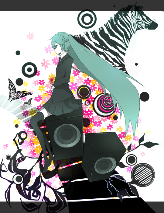 gyoniku sausage, nako13, hatsune miku, hatsune miku (saihate), vocaloid, bad id, bad pixiv id, green hair, long hair, solo, twintails, very long hair