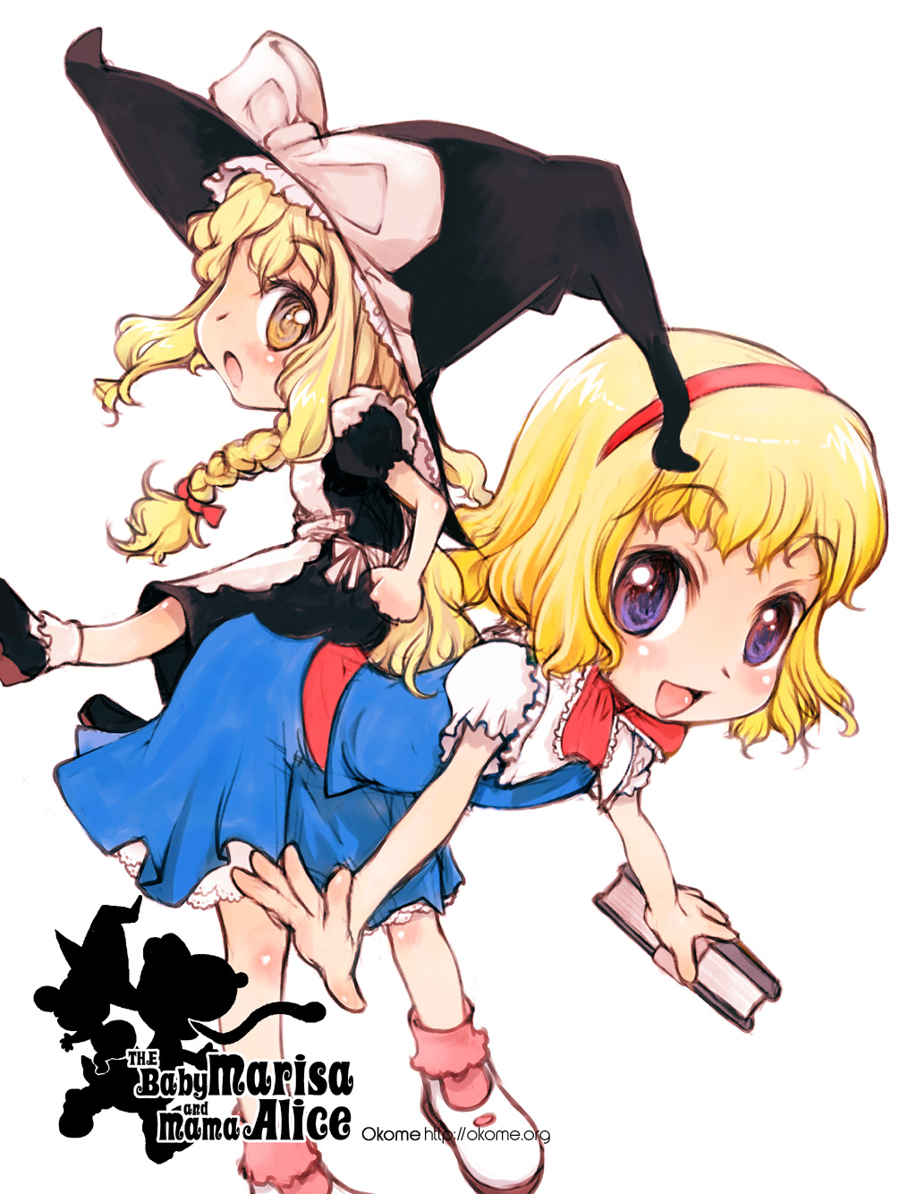 okome (ricecandy), ricecandy, alice margatroid, kirisame marisa, touhou, bad id, bad pixiv id, highres, 2girls, blonde hair, chibi, female focus, multiple girls