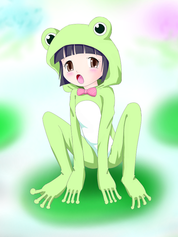 iriomote yamaneko, osakabe mio, kanokon, 00s, 1girl, animal costume, bodysuit, female focus, frog, frog costume, solo