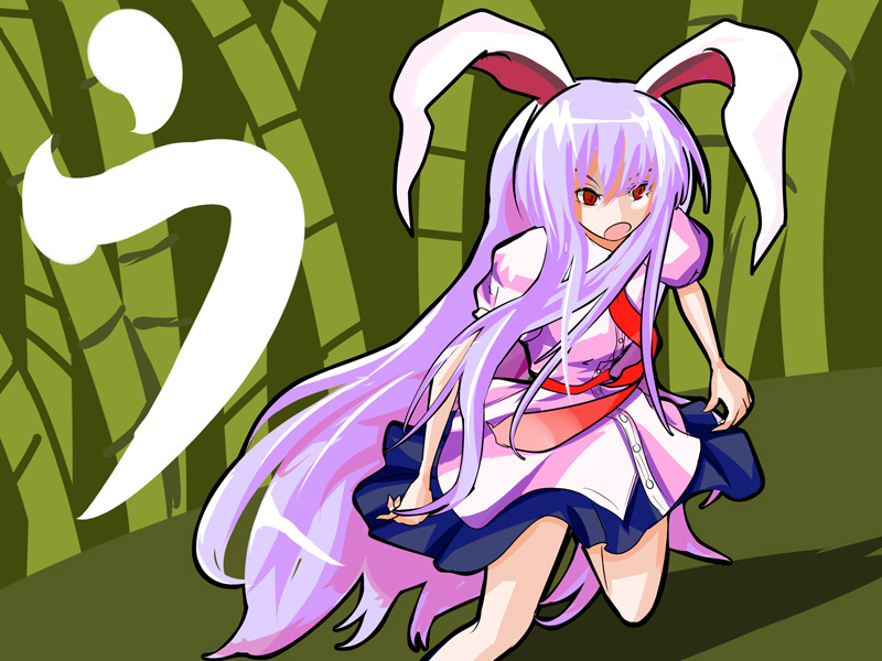 kasaiji, reisen udongein inaba, touhou, 1girl, animal ears, female focus, long hair, nature, plant, purple hair, rabbit ears, skirt, solo
