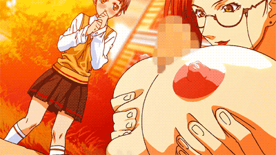 maki daikichi, sai tamako, kusanagi chisato, sasamiya kaoru, erogos, love fetish, animated, animated gif, game cg, lowres, 1boy, 2girls, blush, breasts, censored, glasses, huge breasts, kneehighs, lipstick, makeup, mole, mosaic censoring, multiple girls, nipples, paizuri, penis, red hair, school uniform, serafuku, short hair, skirt, socks, sunset, teacher, teacher and student