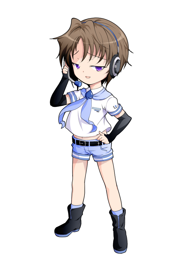 dairi, tsukuyomi shouta, voiceroid, commentary request, large variant set, variant set, 1boy, belt, black belt, black gloves, black shoes, blue shorts, brown hair, closed mouth, elbow gloves, fingerless gloves, full body, gloves, hand on own hip, hand up, male focus, purple eyes, shirt, shoes, short hair, short sleeves, shorts, smile, solo, tachi-e, transparent background, white shirt