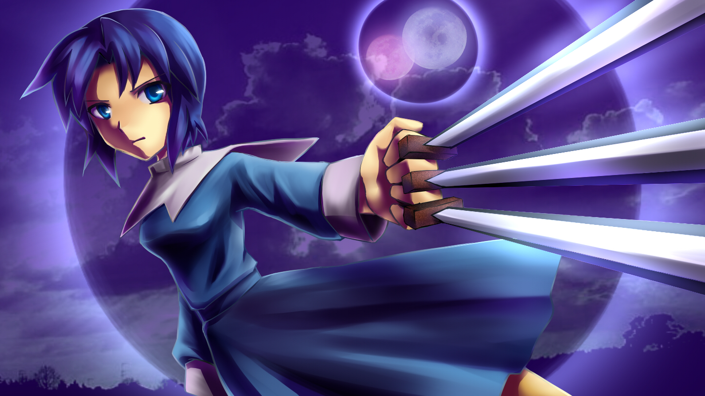aisora, ciel (tsukihime), tsukihime, blade, bad id, bad pixiv id, 00s, black keys (type-moon), blue eyes, blue hair, priestess, short hair, solo, sword, weapon