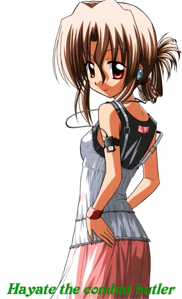 hata kenjirou, maria (hayate no gotoku!), hayate no gotoku!, 00s, 1girl, casual, digital media player, earphones, female focus, folded ponytail, ipod, solo, wristband