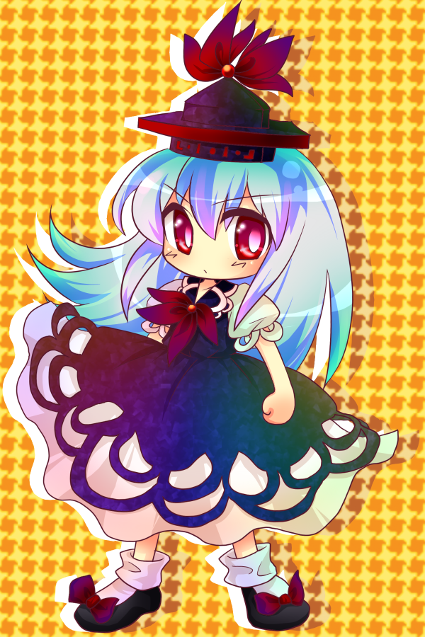 sakurano, kamishirasawa keine, touhou, 1girl, chibi, female focus, full body, hat, long hair, red eyes, solo, standing