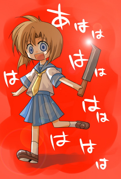 ryuuguu rena, higurashi no naku koro ni, 00s, 1girl, billhook, crazy eyes, female focus, hashitsuki nata, hatchet, nata (tool), solo
