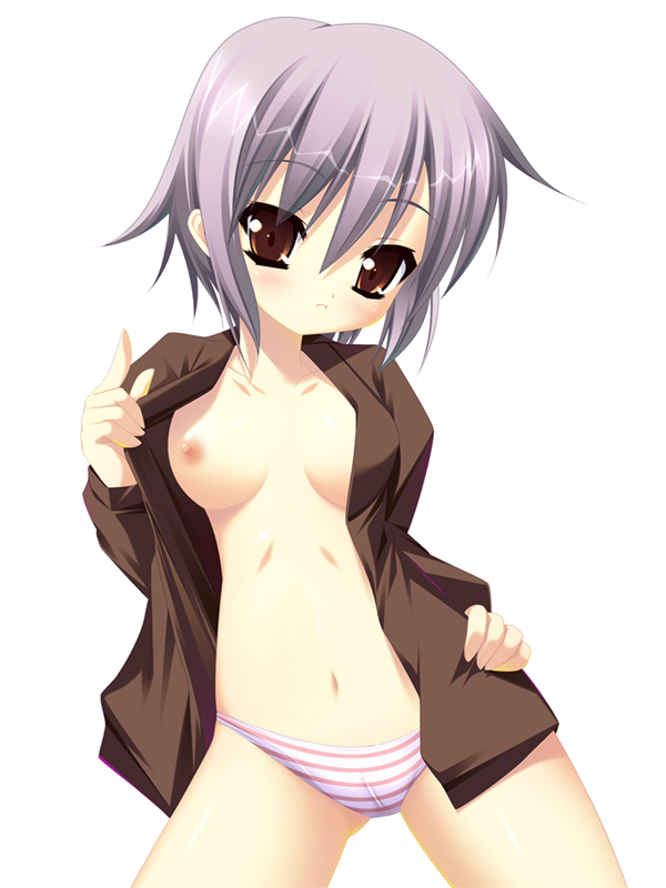 nagato yuki, suzumiya haruhi no yuuutsu, 00s, 1girl, breasts, female focus, open clothes, open shirt, panties, shirt, small breasts, solo, underwear