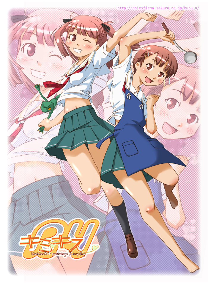 nyazui, aihara nana, satonaka narumi, kimi kiss, 2girls, legs, multiple girls, school uniform, serafuku, wink
