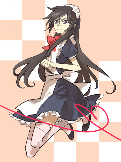lelouch vi britannia, luluko, code geass, 00s, 1girl, alternate costume, apron, dress, enmaided, female focus, genderswap, genderswap (mtf), long hair, maid, maid apron, solo, thighhighs, zettai ryouiki