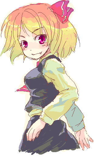 urara (ckt), rumia, embodiment of scarlet devil, touhou, 1girl, blonde hair, female focus, hair ribbon, necktie, oekaki, red eyes, ribbon, short hair, solo