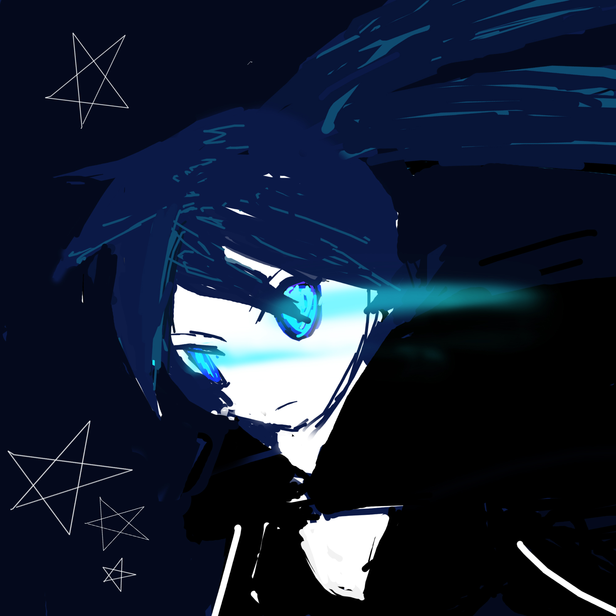 kur, black rock shooter (character), hatsune miku, black rock shooter, vocaloid, bad id, bad pixiv id, highres, 10s, 1girl, blue eyes, female focus, solo
