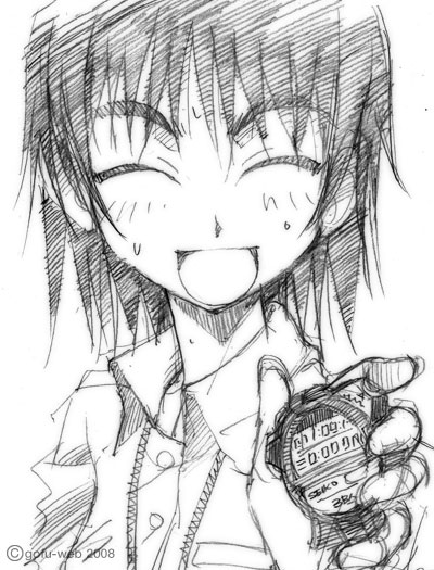 gofu, original, bad id, bad pixiv id, traditional media, greyscale, holding, holding stopwatch, monochrome, sketch, solo, stopwatch, watch