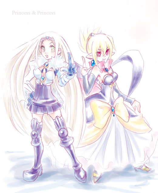 rozalin, sapphire rhodonite, disgaea, makai senki disgaea 2, makai senki disgaea 3, nippon ichi, albino, bat wings, blonde hair, boots, crown, demon girl, detached sleeves, green eyes, hat, long hair, pointy ears, princess, red eyes, skirt, thigh boots, thighhighs, very long hair, white hair, wings, zettai ryouiki