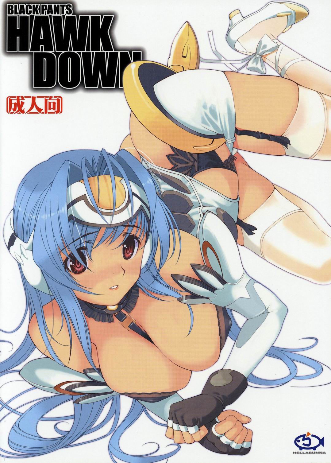 iruma kamiri, mibu natsuki, kos-mos, xenosaga, xenosaga episode i, highres, 00s, 1girl, blue hair, blush, breasts, elbow gloves, female focus, garter belt, gloves, high heels, red eyes, shoes, solo, thighhighs, white thighhighs