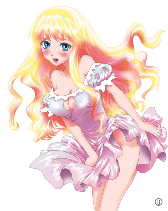 sheryl nome, macross, macross frontier, 00s, aqua eyes, blush, dress, long hair, multicolored hair, no panties, solo, wind, wind lift