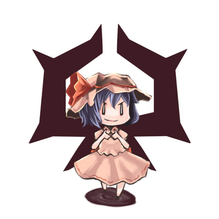 ameimo, remilia scarlet, touhou, lowres, 1girl, blue hair, chibi, female focus, hat, simple background, skirt, solo, white background