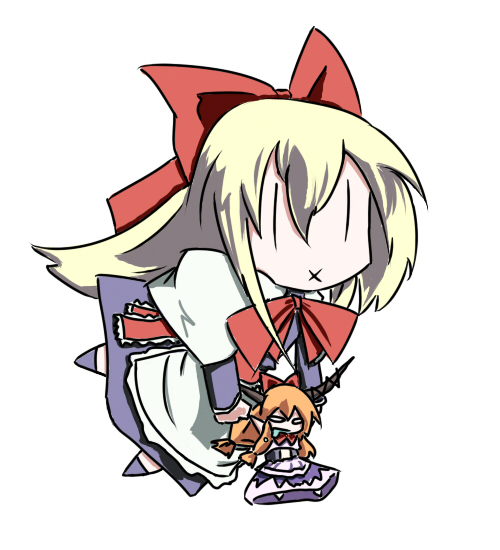 edoara, ibuki suika, shanghai doll, touhou, bad id, bad pixiv id, 2girls, female focus, mini person, minigirl, multiple girls, x mouth, | |