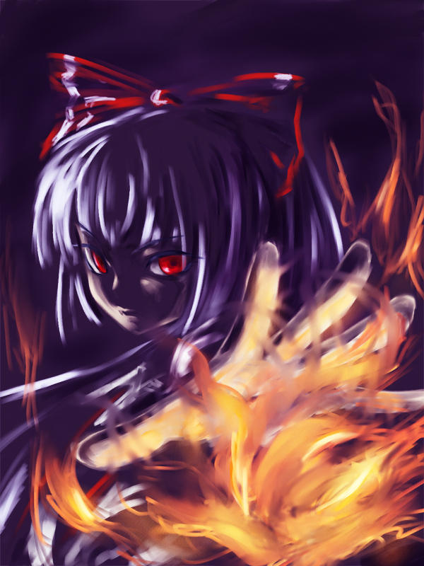 kath, nam (nam990902), fujiwara no mokou, touhou, 1girl, aura, black background, female focus, red eyes, solo