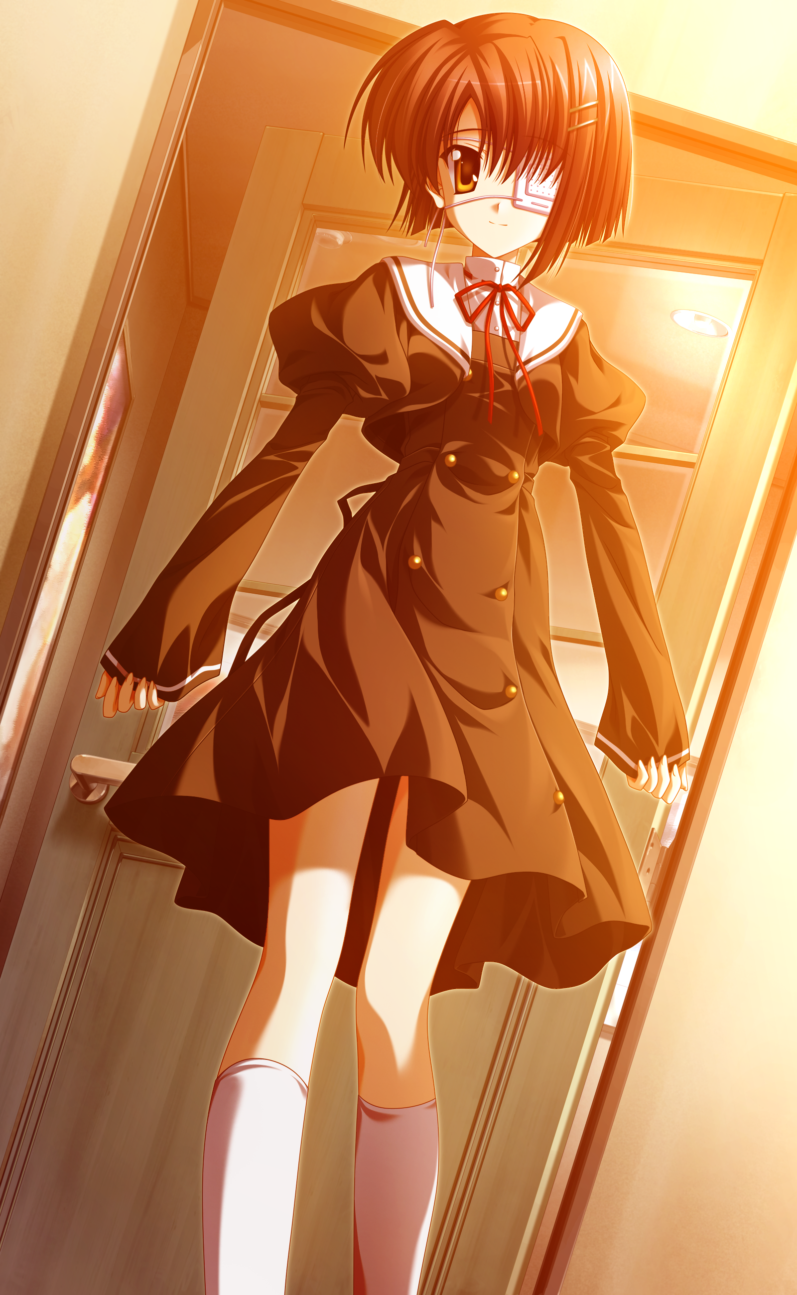 nanao naru, shindou chihiro, ef (visual novel), absurdres, highres, 00s, eyepatch, school uniform, serafuku, solo