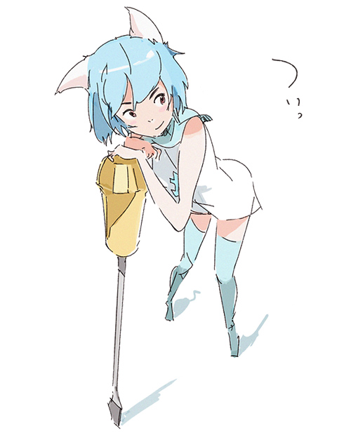 uki atsuya, twit-tan, twitter, animal ears, blue hair, oversized object, scarf, screwdriver, solo, thighhighs, zettai ryouiki