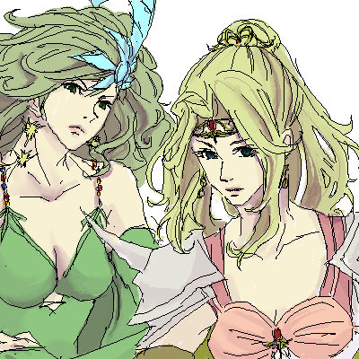 rosa farrell, rydia (adult) (ff4), rydia (ff4), final fantasy, final fantasy iv, lowres, 1990s (style), blonde hair, green hair, ponytail, retro artstyle