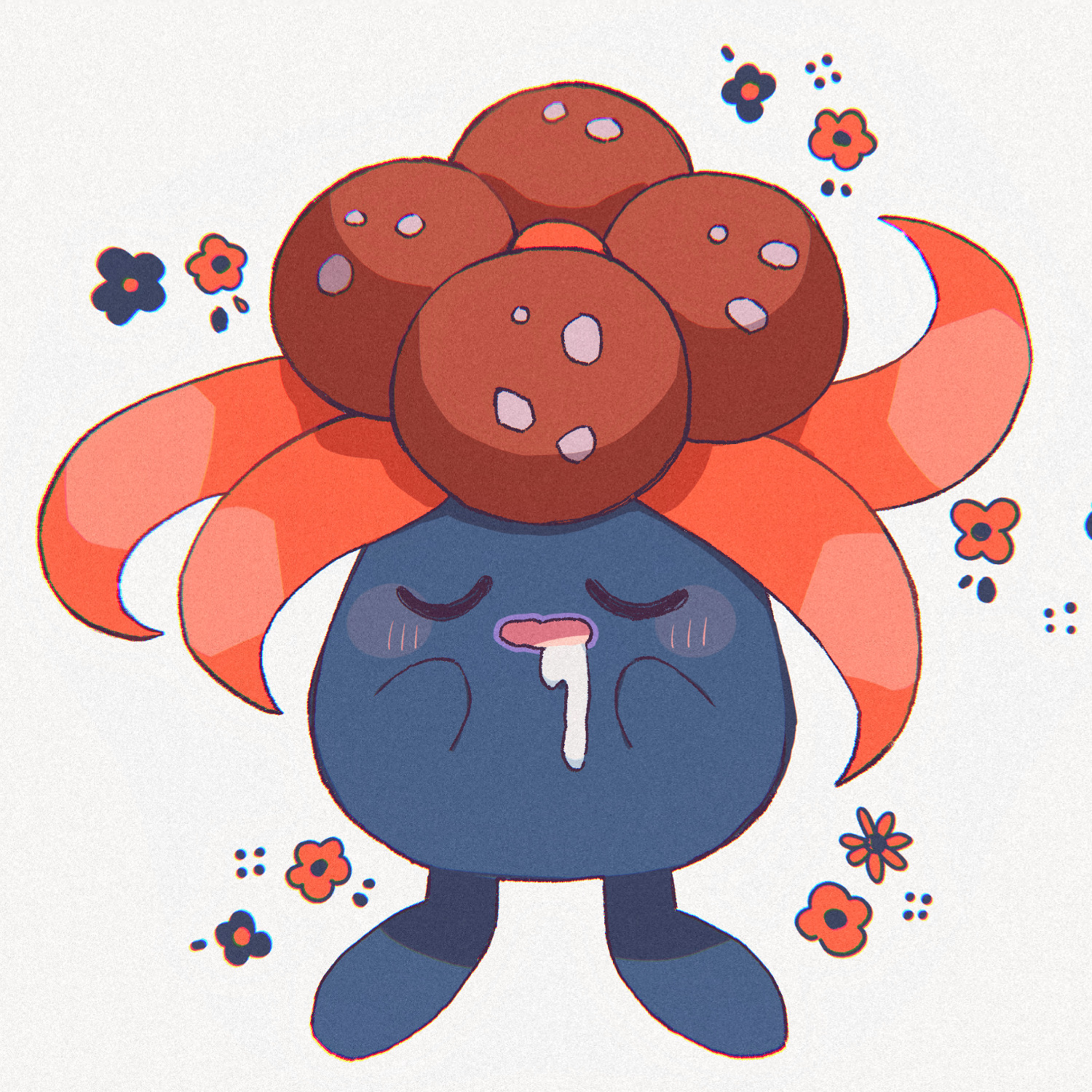 gloom (pokemon), nintendo, pokemon, highres, blush, closed eyes, drooling, flower, no humans, piyoyoyo4, pokemon (creature), simple background, solo, white background