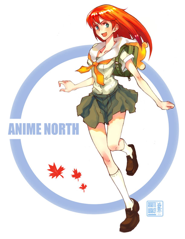 robert kim, 1girl, backpack, bag, female focus, randoseru, red hair, school uniform, serafuku, skirt, solo, stuffed animal, stuffed toy, teddy bear