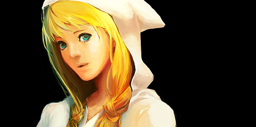 zazagi, white mage (fft), white mage (final fantasy), final fantasy, final fantasy tactics, white mage, bad id, bad pixiv id, lowres, 1girl, blonde hair, braid, female focus, green eyes, hair over shoulder, hood, simple background, solo, twin braids, twintails