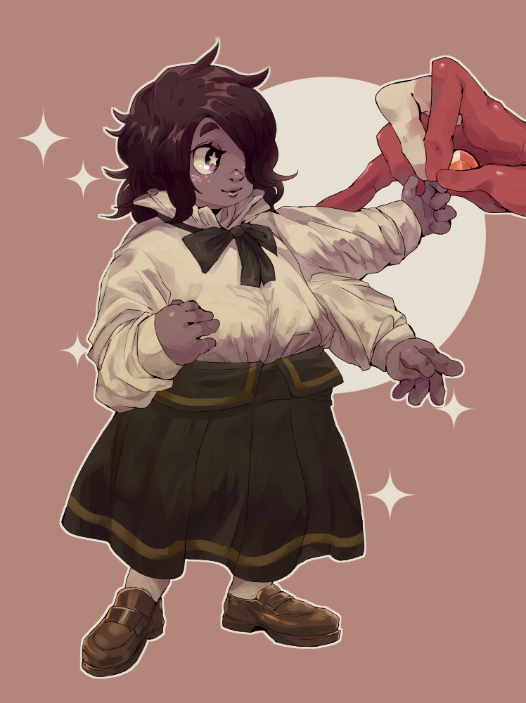 sardonyx (steven universe), smoky quartz (steven universe), steven universe, 1other, bow, d caradan, extra arms, fat, freckles, gem, gem (steven universe), giant, giantess, hair over one eye, other focus, smile, solo focus