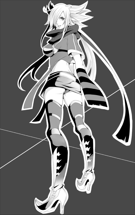 akishima kei, mayotome, original, blonde hair, boots, greyscale, monochrome, solo, thighhighs, upskirt