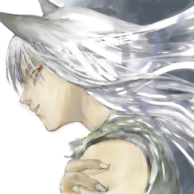 tonco, youko kurama, yuu yuu hakusho, lowres, 1boy, animal ears, fox, fox ears, long hair, male focus, sleeveless, solo, upper body, white background, white hair, yellow eyes