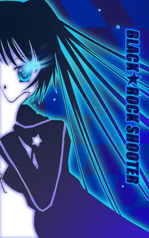 33paradox, black rock shooter (character), hatsune miku, black rock shooter, vocaloid, bad id, bad pixiv id, 10s, 1girl, blackâ˜…rock shooter, black hair, blue eyes, female focus, solo