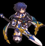 ronan erudon, dragon knight, grand chase, lowres, armor, blue eyes, blue hair, cloak, glaive (polearm)