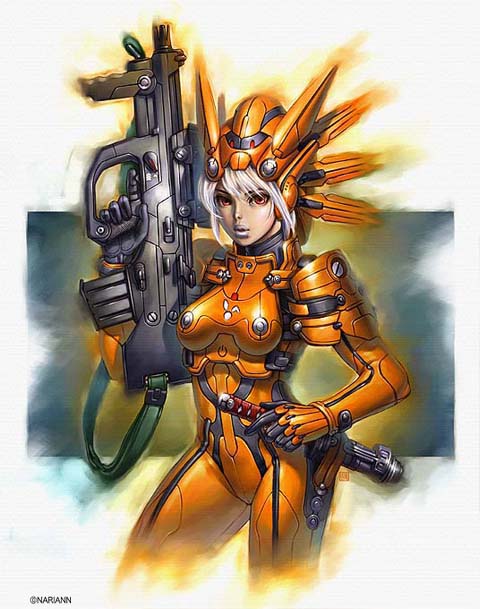 arina nary, original, bodysuit, gun, helmet, katana, rifle, sword, weapon, white hair