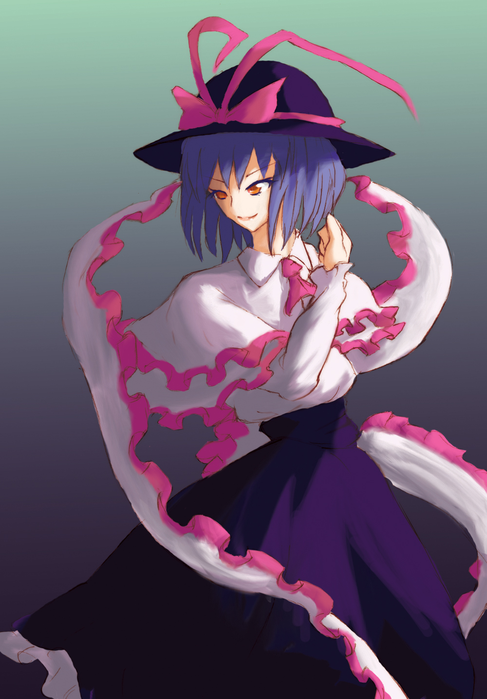 elsa (pixiv94993), eruza, nagae iku, touhou, bad id, bad pixiv id, highres, 1girl, blue hair, female focus, hat, solo