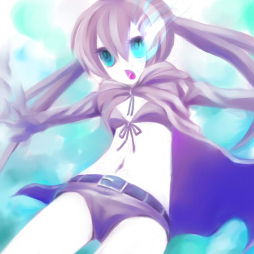 buki, black rock shooter (character), hatsune miku, black rock shooter, vocaloid, bad id, bad pixiv id, lowres, 10s, 1girl, blackâ˜…rock shooter, female focus, midriff, navel, solo
