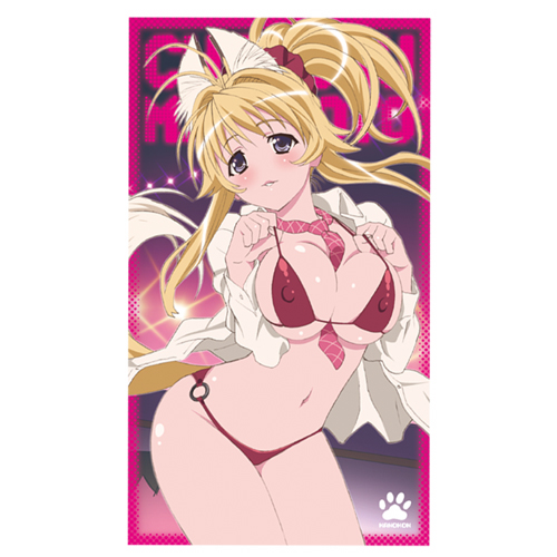takami akio, minamoto chizuru, kanokon, lowres, 00s, 1girl, animal ears, between breasts, bikini, blonde hair, blush, breasts, covered erect nipples, female focus, fox ears, large breasts, long hair, necktie, no nose, open clothes, open shirt, red bikini, shirt, solo, swimsuit