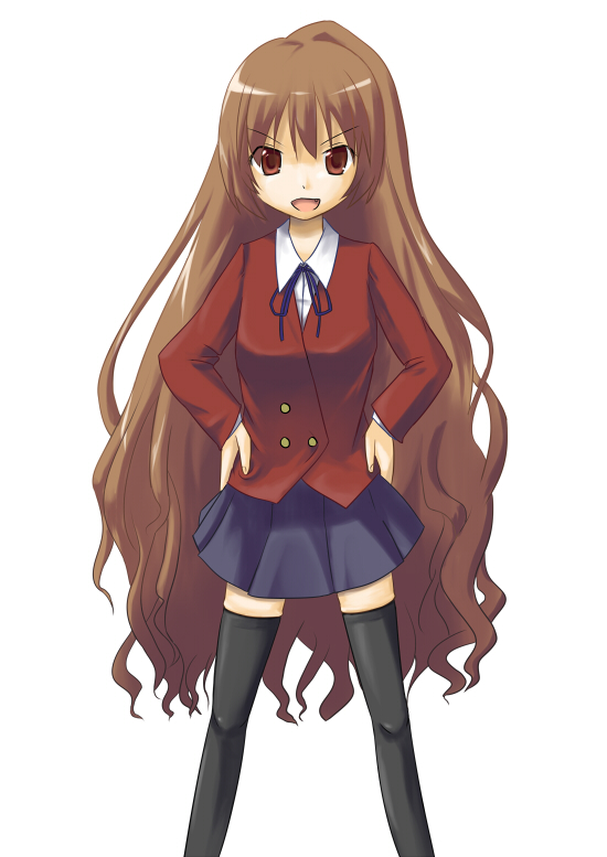dune (artist), aisaka taiga, toradora!, 00s, 1girl, female focus, long hair, school uniform, serafuku, simple background, solo, thighhighs, very long hair, zettai ryouiki