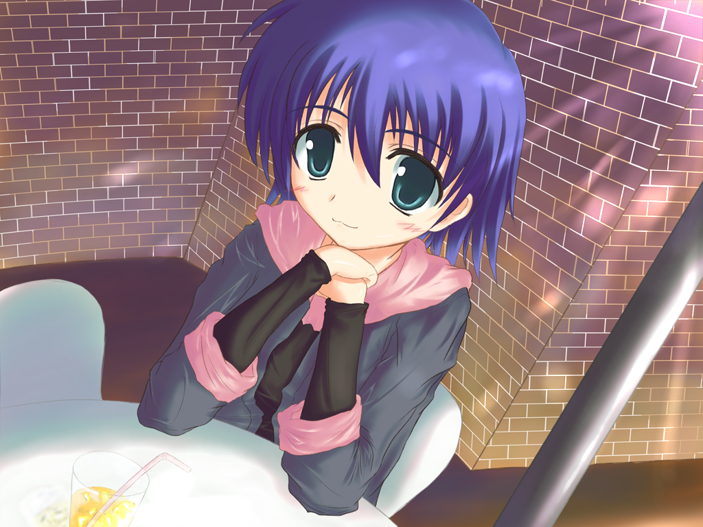kaisou, himeyuri sango, tonami yuma, to heart (series), to heart 2, bad id, bad pixiv id, 00s, :3, blue hair, short hair, smile, solo
