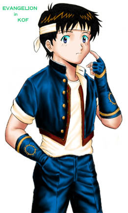 ikari shinji, yabuki shingo, neon genesis evangelion, snk, the king of fighters, lowres, 1boy, cosplay, male focus, parody, solo, yabuki shingo (cosplay)
