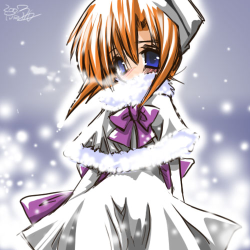 himeyama yuri, ryuuguu rena, higurashi no naku koro ni, lowres, 00s, 1girl, blue eyes, female focus, short hair, solo, winter