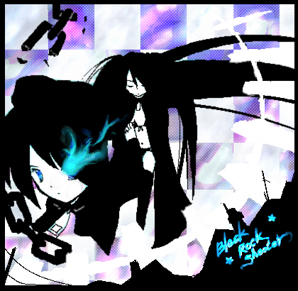 negi neko, negi neko (shindou makoto), black rock shooter (character), hatsune miku, black rock shooter, vocaloid, bad id, bad pixiv id, lowres, 10s, 1girl, blackâ˜…rock shooter, black hair, blue eyes, chain, multiple views