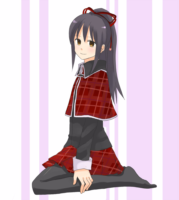 fujisaki nadeshiko, shugo chara!, non-web source, 1boy, kneeling, male focus, pantyhose, ponytail, purple hair, school uniform, serafuku, solo, trap